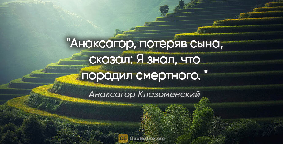 Анаксагор Клазоменский цитата: "Анаксагор, потеряв сына, сказал:

«Я знал, что породил..."