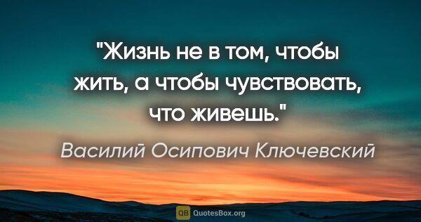 Василий Осипович Ключевский цитата: "Жизнь не в том, чтобы жить, а чтобы чувствовать, что живешь."