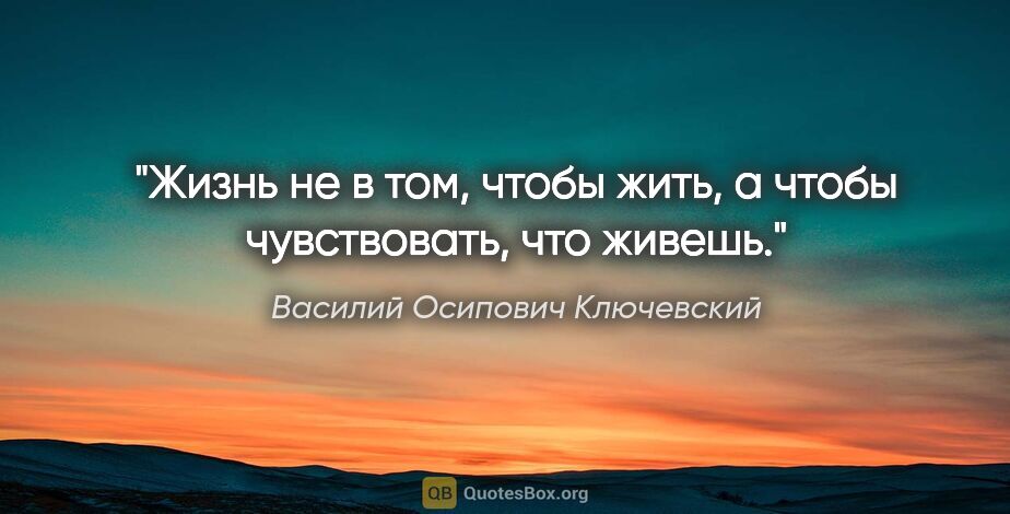 Василий Осипович Ключевский цитата: "Жизнь не в том, чтобы жить, а чтобы чувствовать, что живешь."