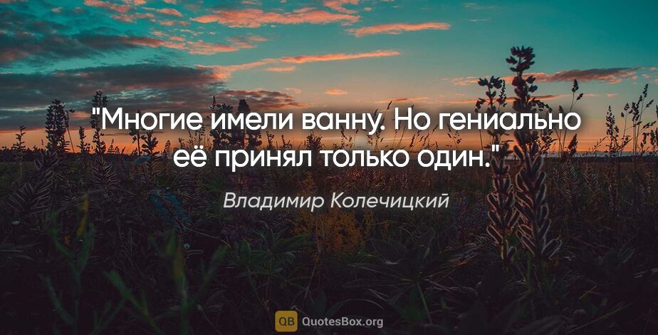 Владимир Колечицкий цитата: "Многие имели ванну. Но гениально её принял только один."