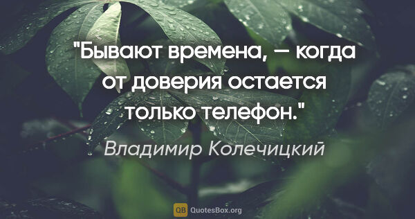 Владимир Колечицкий цитата: "Бывают времена, — когда от доверия остается только телефон."