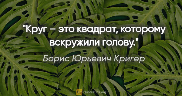 Борис Юрьевич Кригер цитата: "Круг – это квадрат, которому вскружили голову."