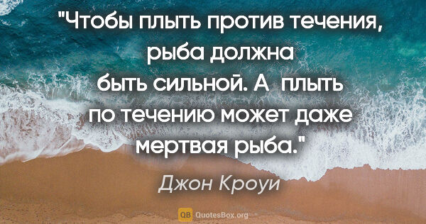 Джон Кроуи цитата: "Чтобы плыть против течения, рыба должна быть сильной. А плыть..."