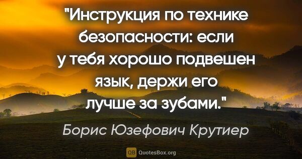 Борис Юзефович Крутиер цитата: "Инструкция по технике безопасности: если у тебя хорошо..."