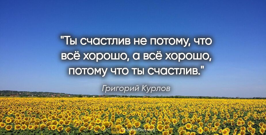 Григорий Курлов цитата: "Ты счастлив не потому, что всё хорошо, а всё хорошо, потому..."