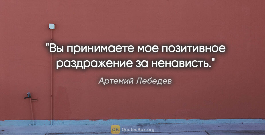 Артемий Лебедев цитата: "Вы принимаете мое позитивное раздражение за ненависть."