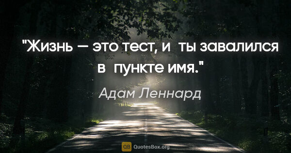 Адам Леннард цитата: "Жизнь — это тест, и ты завалился в пункте «имя»."