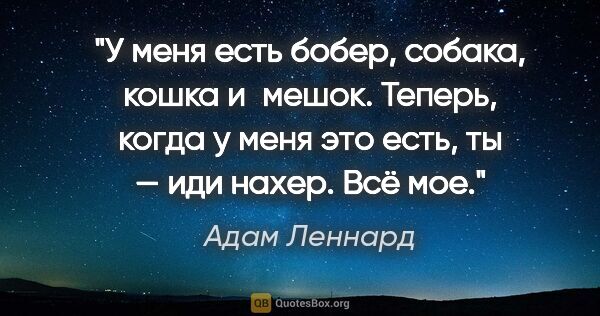 Адам Леннард цитата: "У меня есть бобер, собака, кошка и мешок. Теперь, когда у меня..."