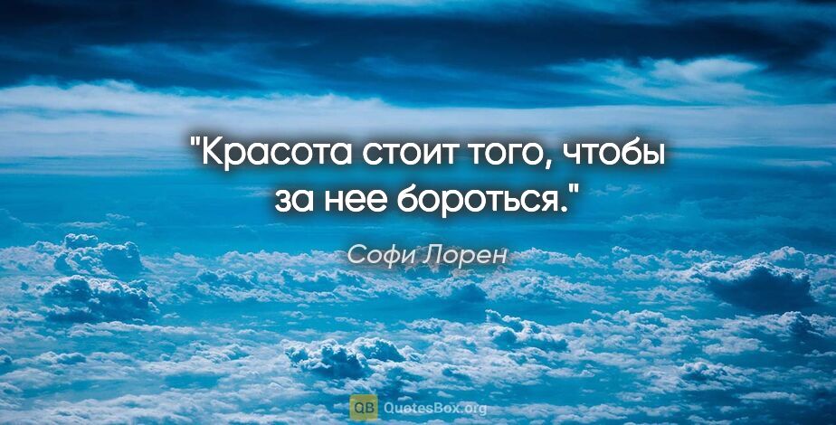 Софи Лорен цитата: "Красота стоит того, чтобы за нее бороться."