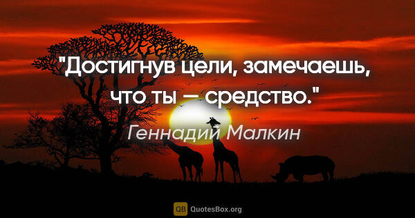 Геннадий Малкин цитата: "Достигнув цели, замечаешь, что ты — средство."