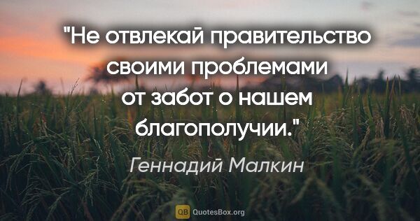 Геннадий Малкин цитата: "Не отвлекай правительство своими проблемами от забот о нашем..."