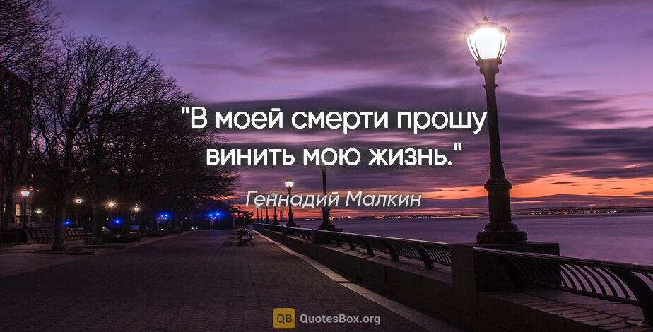 Геннадий Малкин цитата: "В моей смерти прошу винить мою жизнь."