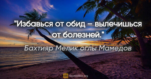 Бахтияр Мелик оглы Мамедов цитата: "Избавься от обид – вылечишься от болезней."