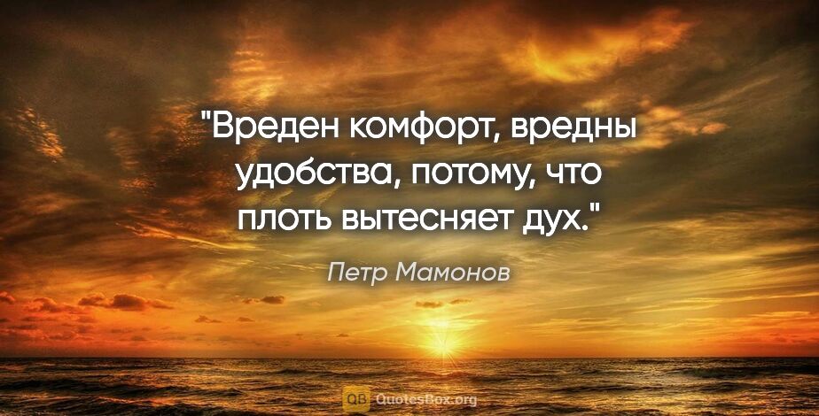 Петр Мамонов цитата: "Вреден комфорт, вредны удобства, потому, что плоть вытесняет дух."