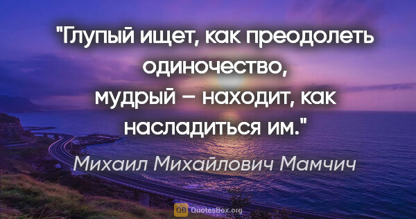 Михаил Михайлович Мамчич цитата: "Глупый ищет, как преодолеть одиночество, мудрый – находит, как..."