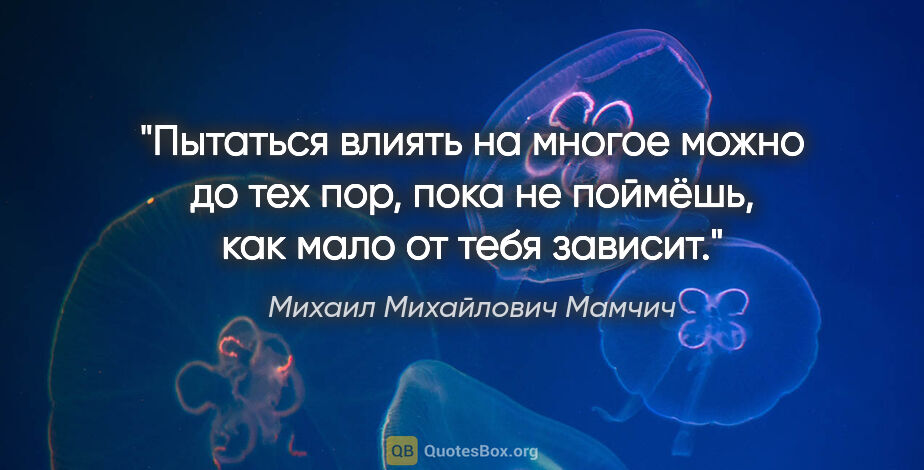 Михаил Михайлович Мамчич цитата: "Пытаться влиять на многое можно до тех пор, пока не поймёшь,..."