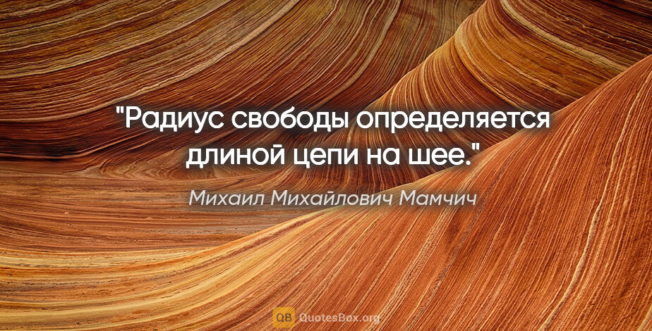 Михаил Михайлович Мамчич цитата: "Радиус свободы определяется длиной цепи на шее."
