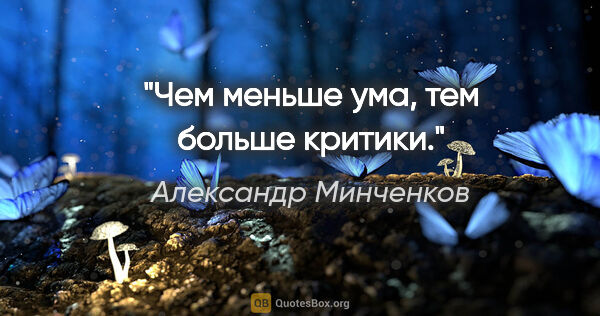 Александр Минченков цитата: "Чем меньше ума, тем больше критики."