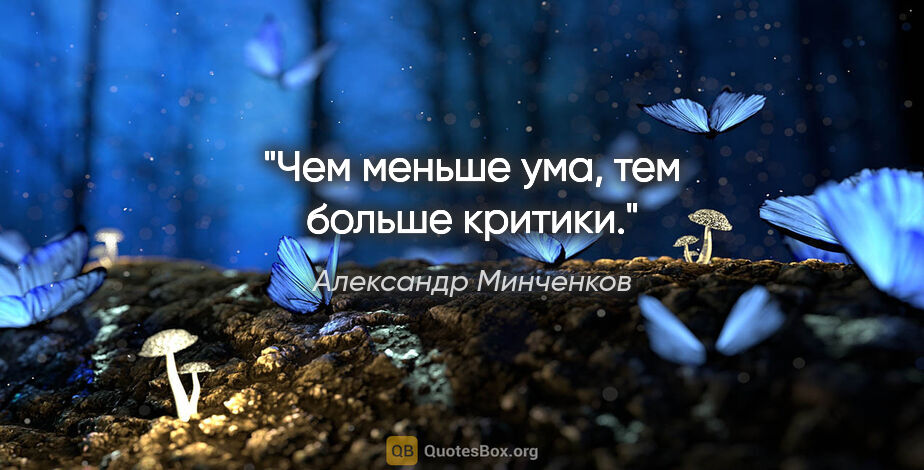 Александр Минченков цитата: "Чем меньше ума, тем больше критики."