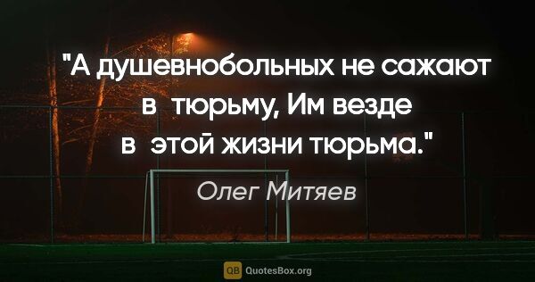 Олег Митяев цитата: "А душевнобольных не сажают в тюрьму,

Им везде в этой жизни..."