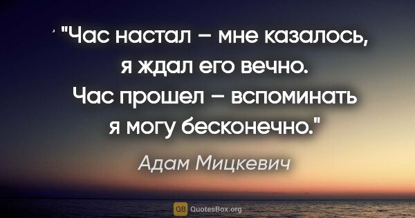 Адам Мицкевич цитата: "Час настал – мне казалось, я ждал его вечно.

Час прошел –..."