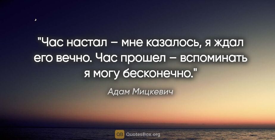 Адам Мицкевич цитата: "Час настал – мне казалось, я ждал его вечно.

Час прошел –..."