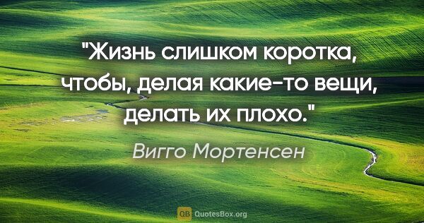 Вигго Мортенсен цитата: "Жизнь слишком коротка, чтобы, делая какие-то вещи, делать их..."