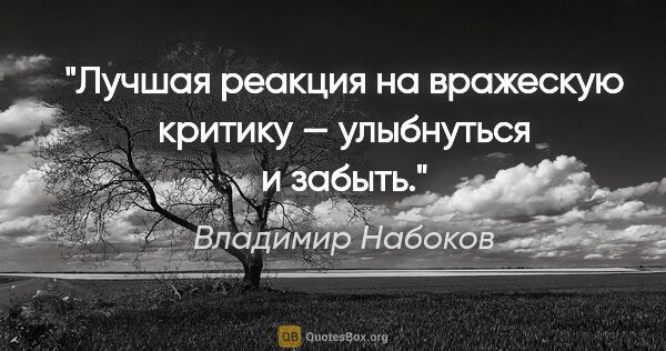 Владимир Набоков цитата: "Лучшая реакция на вражескую критику — улыбнуться и забыть."