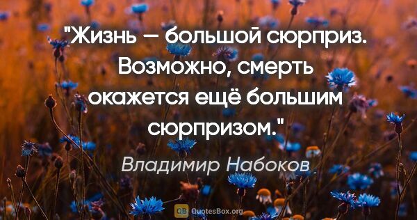 Владимир Набоков цитата: "Жизнь — большой сюрприз. Возможно, смерть окажется ещё большим..."