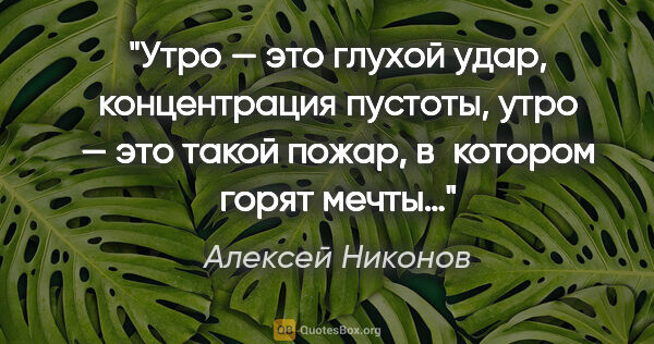 Алексей Никонов цитата: "Утро — это глухой удар,

концентрация пустоты,

утро — это..."