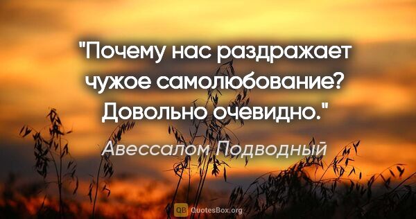 Авессалом Подводный цитата: "Почему нас раздражает чужое самолюбование? Довольно очевидно."