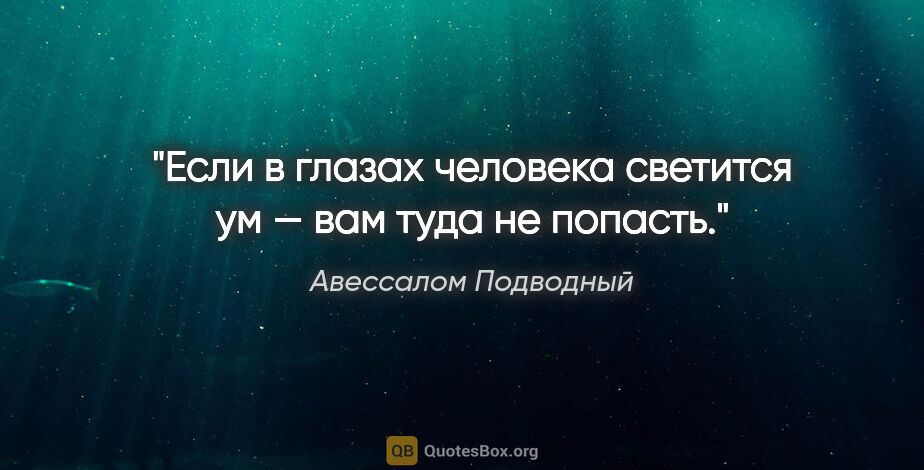 Авессалом Подводный цитата: "Если в глазах человека светится ум — вам туда не попасть."