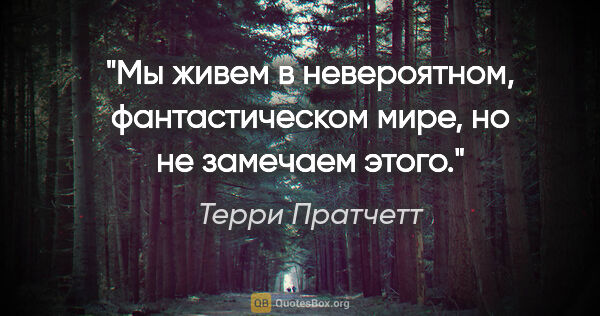 Терри Пратчетт цитата: "Мы живем в невероятном, фантастическом мире, но не замечаем..."