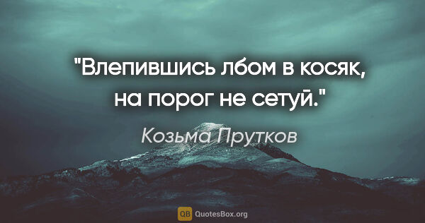 Козьма Прутков цитата: "Влепившись лбом в косяк, на порог не сетуй."