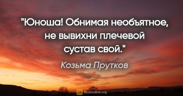 Козьма Прутков цитата: "Юноша! Обнимая необъятное, не вывихни плечевой сустав свой."