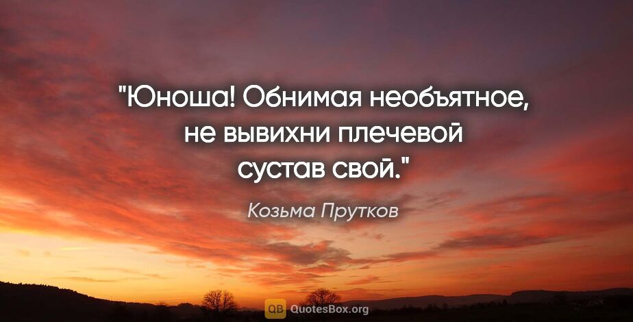 Козьма Прутков цитата: "Юноша! Обнимая необъятное, не вывихни плечевой сустав свой."