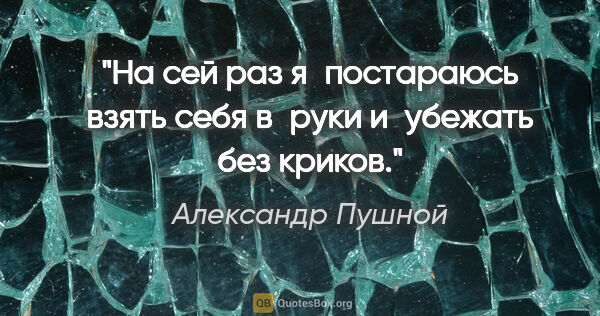 Александр Пушной цитата: "На сей раз я постараюсь взять себя в руки и убежать без криков."