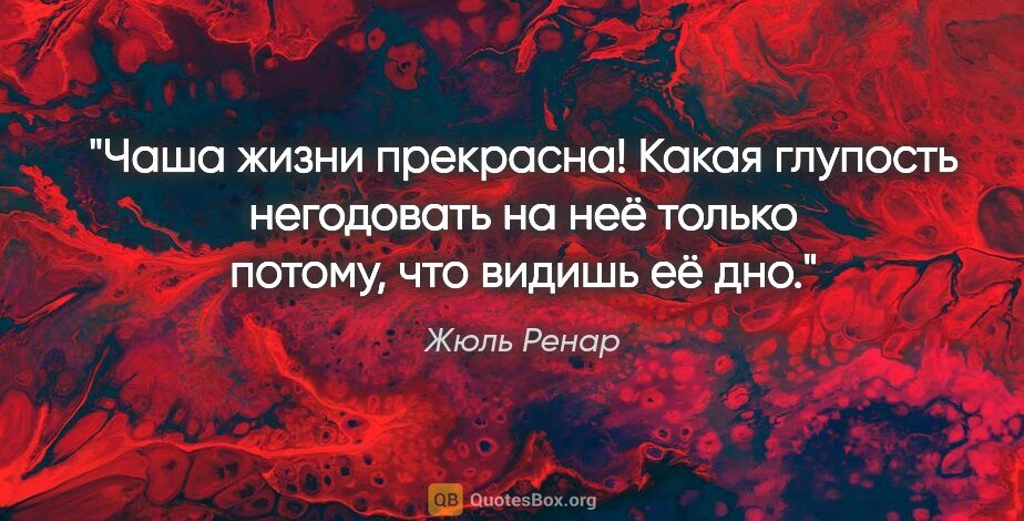 Жюль Ренар цитата: "Чаша жизни прекрасна! Какая глупость негодовать на неё только..."