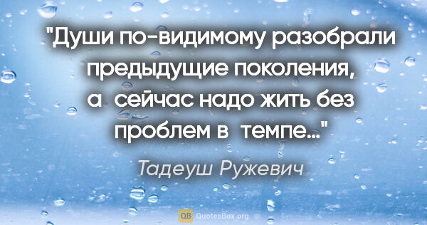 Тадеуш Ружевич цитата: "Души по-видимому разобрали предыдущие поколения, а сейчас надо..."