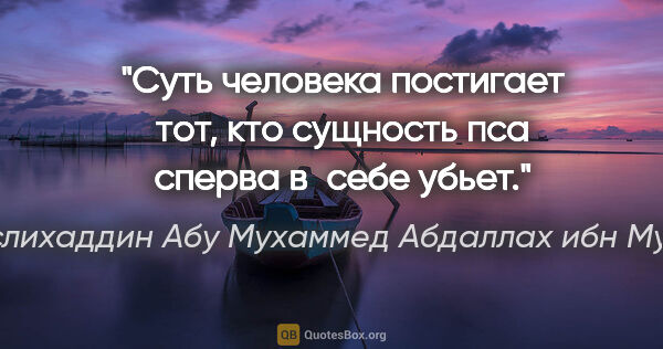 Саади (Муслихаддин Абу Мухаммед Абдаллах ибн Мушрифаддин) цитата: "Суть человека постигает тот, кто сущность пса сперва в себе..."