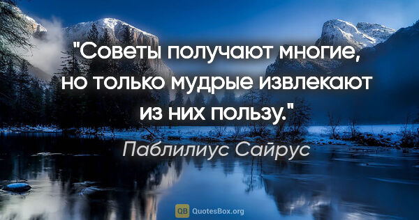 Паблилиус Сайрус цитата: "Советы получают многие, но только мудрые извлекают из них пользу."