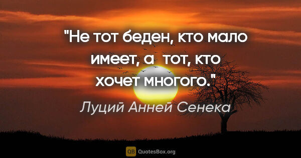 Луций Анней Сенека цитата: "Не тот беден, кто мало имеет, а тот, кто хочет многого."
