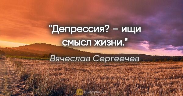 Вячеслав Сергеечев цитата: "Депрессия? – ищи смысл жизни."