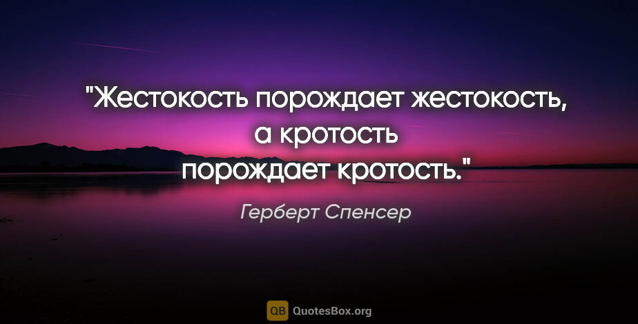 Герберт Спенсер цитата: "Жестокость порождает жестокость, а кротость порождает кротость."