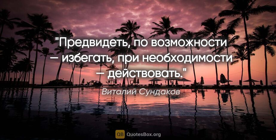 Виталий Сундаков цитата: "Предвидеть, по возможности — избегать, при необходимости —..."
