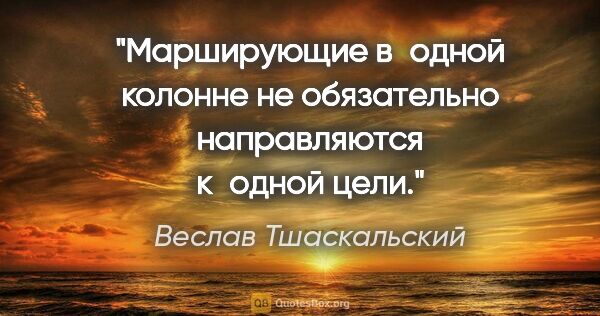 Веслав Тшаскальский цитата: "Марширующие в одной колонне не обязательно направляются..."