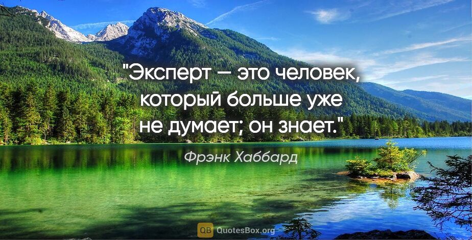 Фрэнк Хаббард цитата: "Эксперт — это человек, который больше уже не думает; он знает."