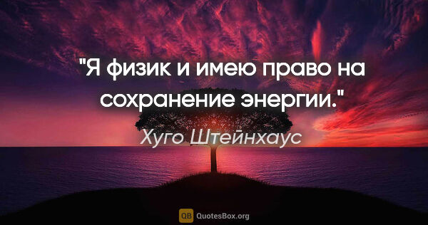 Хуго Штейнхаус цитата: "Я физик и имею право на сохранение энергии."