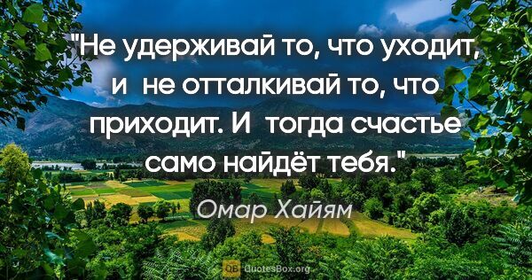 Омар Хайям цитата: "Не удерживай то, что уходит, и не отталкивай то, что приходит...."