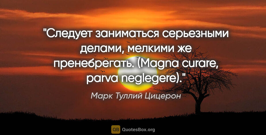 Марк Туллий Цицерон цитата: "Следует заниматься серьезными делами, мелкими же пренебрегать...."